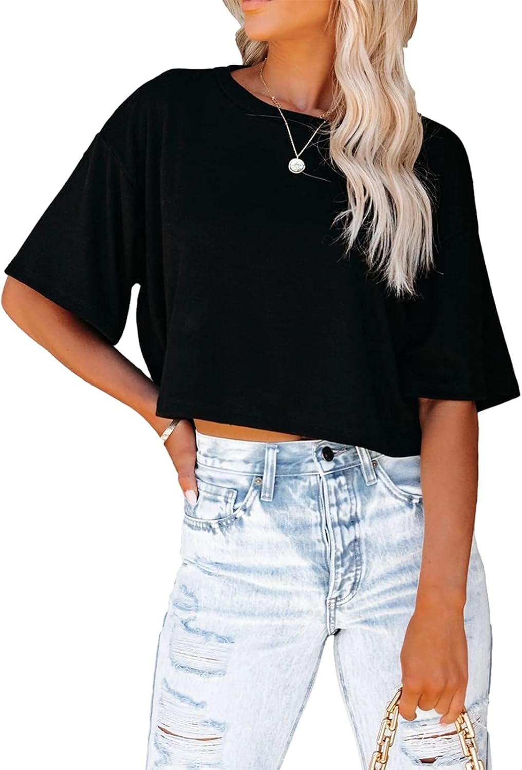 Thumbnail 1 de Suncife maglietta donna crop top da allenamento: t-shirt casual morbida a mezza manica