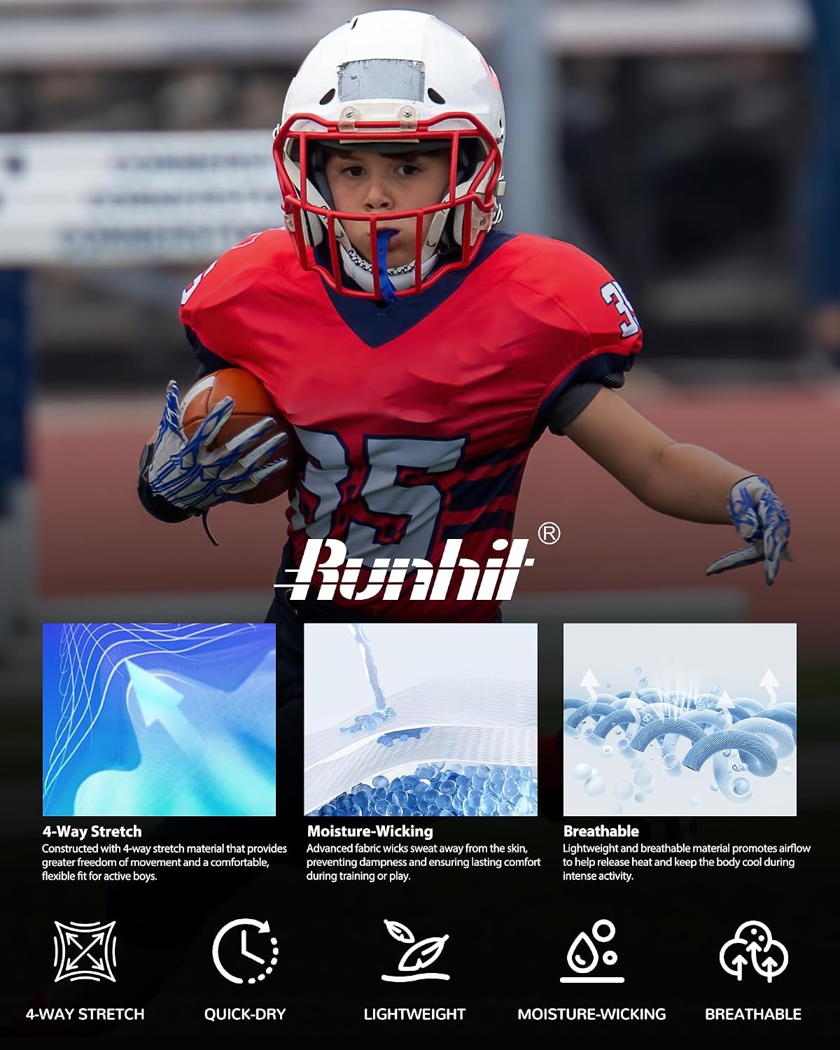 Thumbnail 6 de Runhit Boys Compression Shirt Short Sleeve with UPF 50+ — Breathable Base Layer for Kids