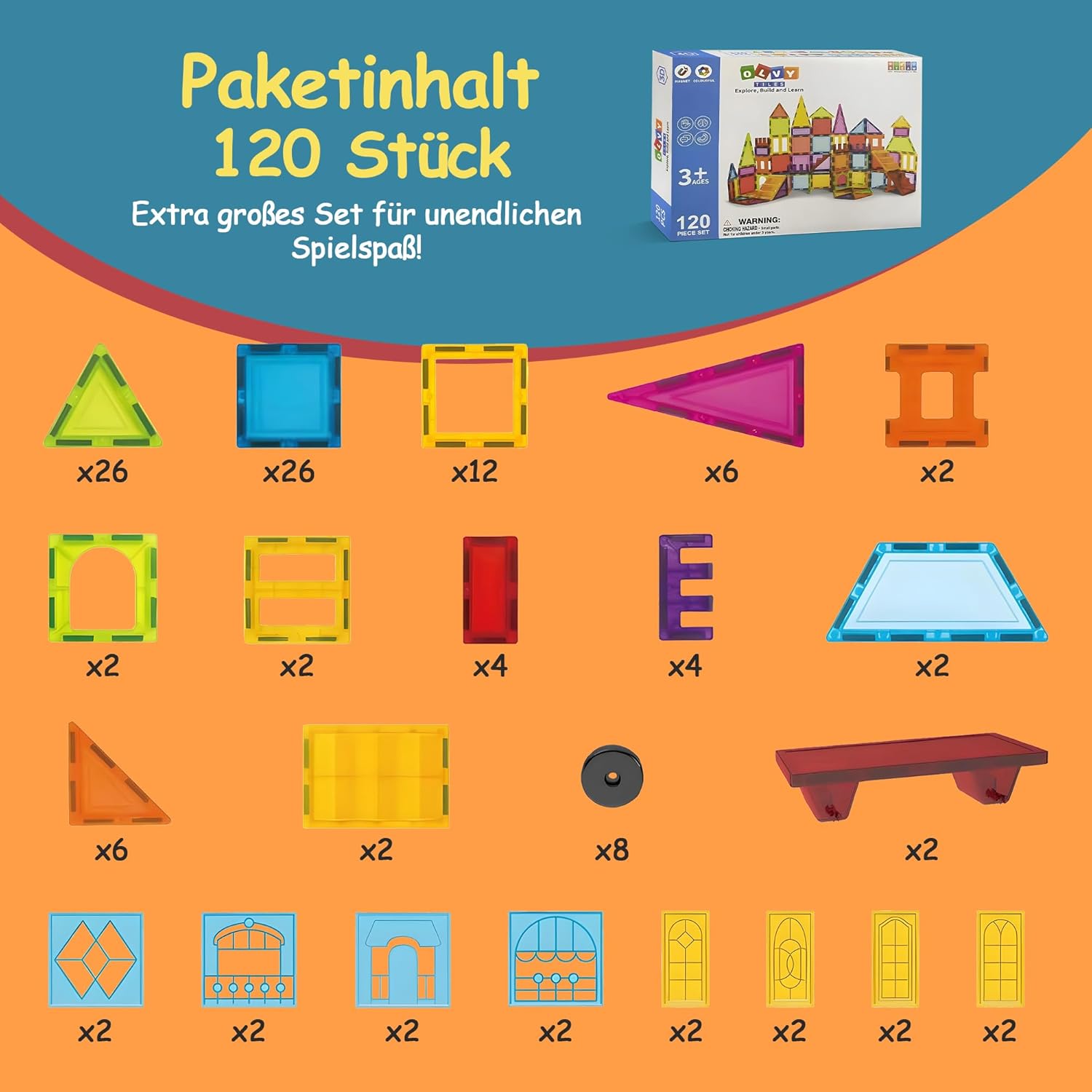 Thumbnail 6 de Olvy Magnetische Bausteine Montessori Spielzeug – 120 Magnetfliesen (ab 3 Jahren)