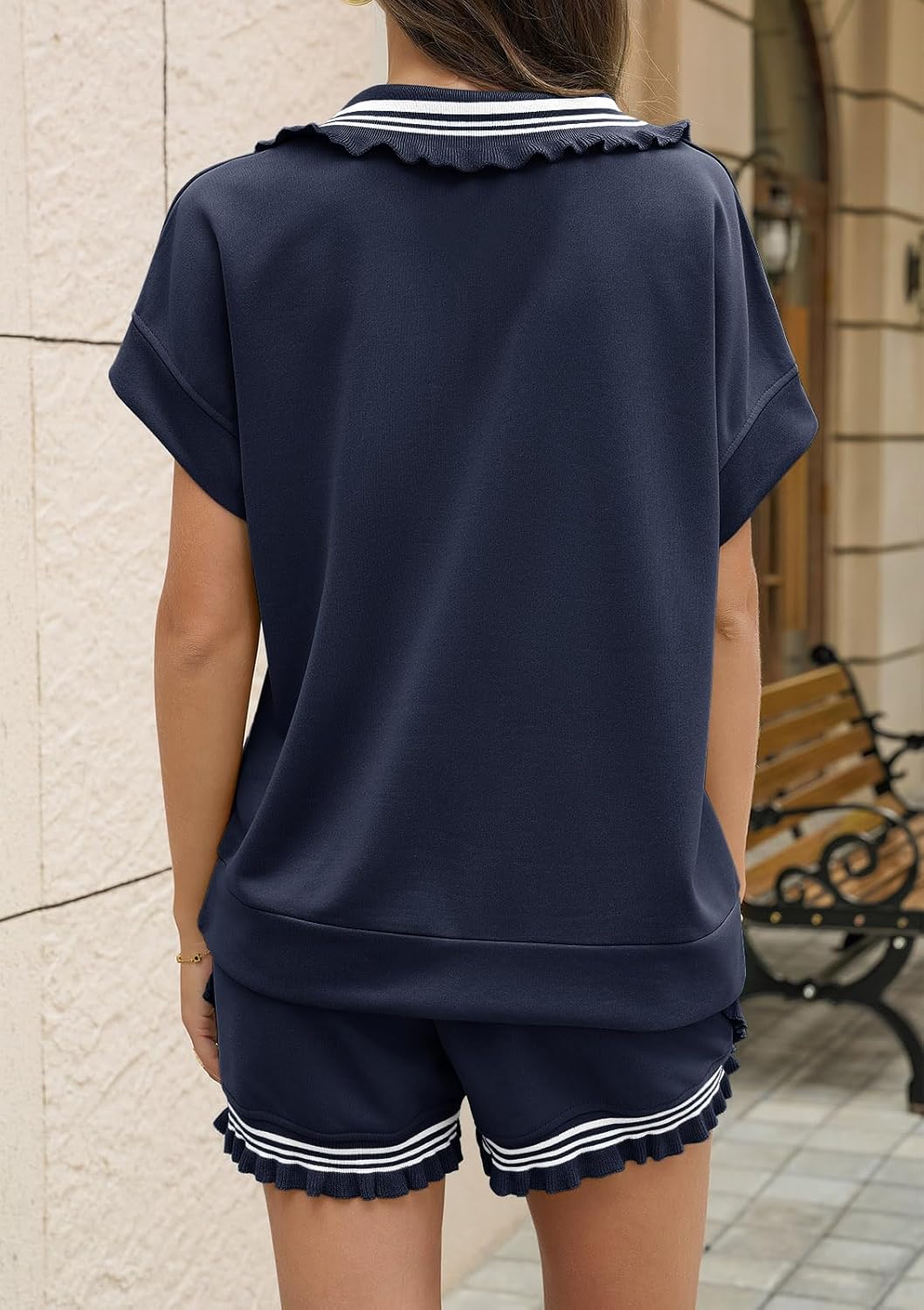 Detalle 2 de Aoysky 2 Piece Outfits Short Sets for Women: Lightweight, Cozy Loungewear with Ruffles
