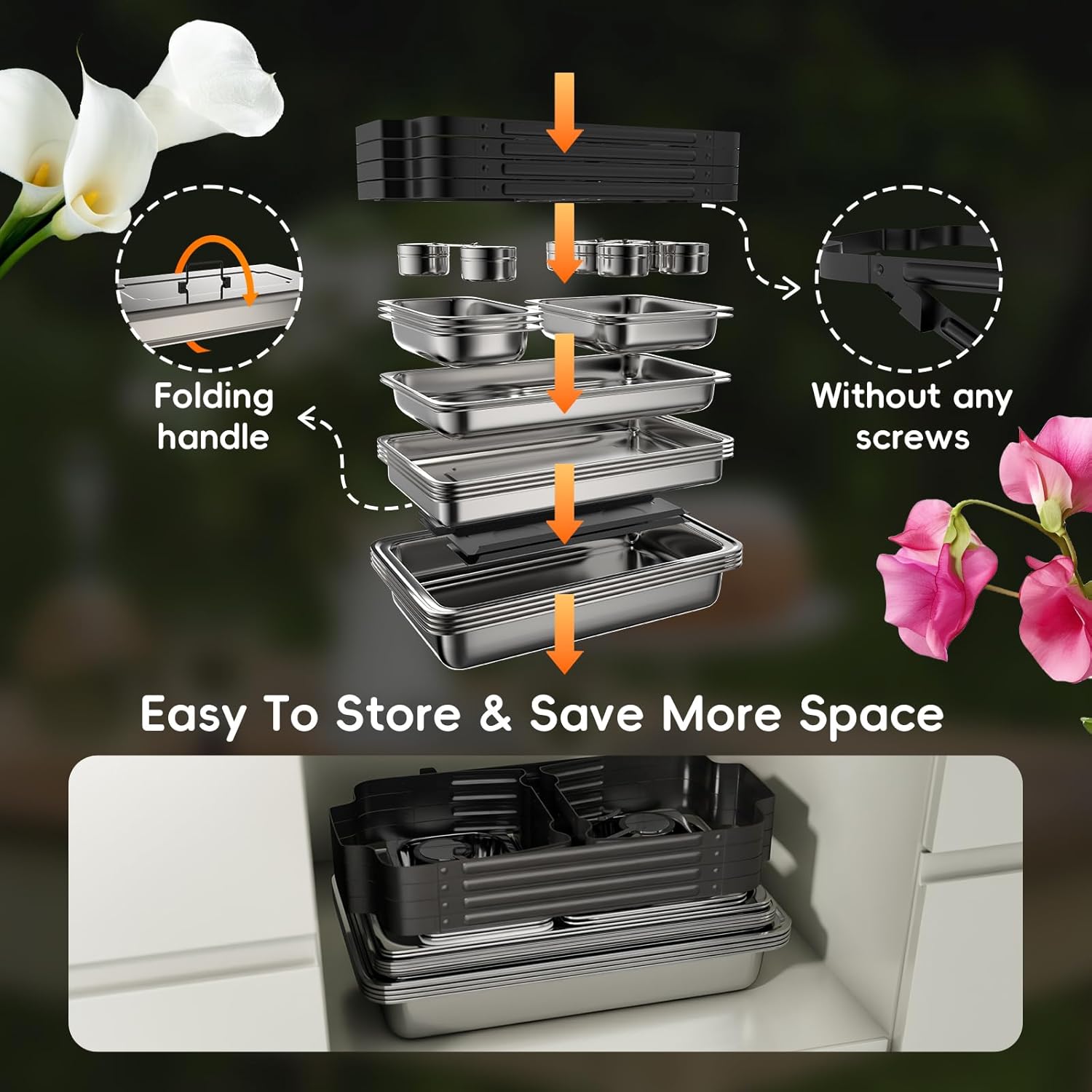 Thumbnail 4 de SIFER 9Qt 4-Pack Chafing Dishes for Buffet with Screwless Setup, Foldable Handles, Stainless Steel