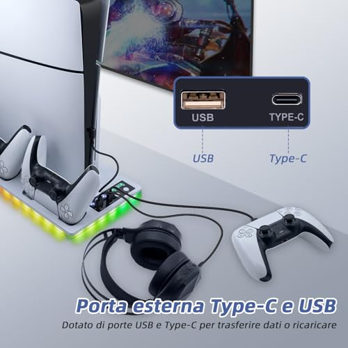 Thumbnail 7 de Wigearss Supporto Verticale Raffreddamento PS5/PS5 Slim/PS5 Pro con Doppio Caricatore Controller