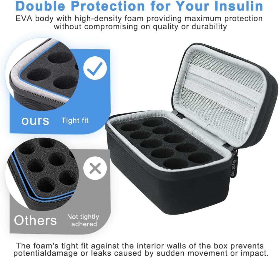 Detalle de Krypthos 10 Slots Insulin Vial Protector Case: Organized, Durable Home Storage for 1–10ml Vials