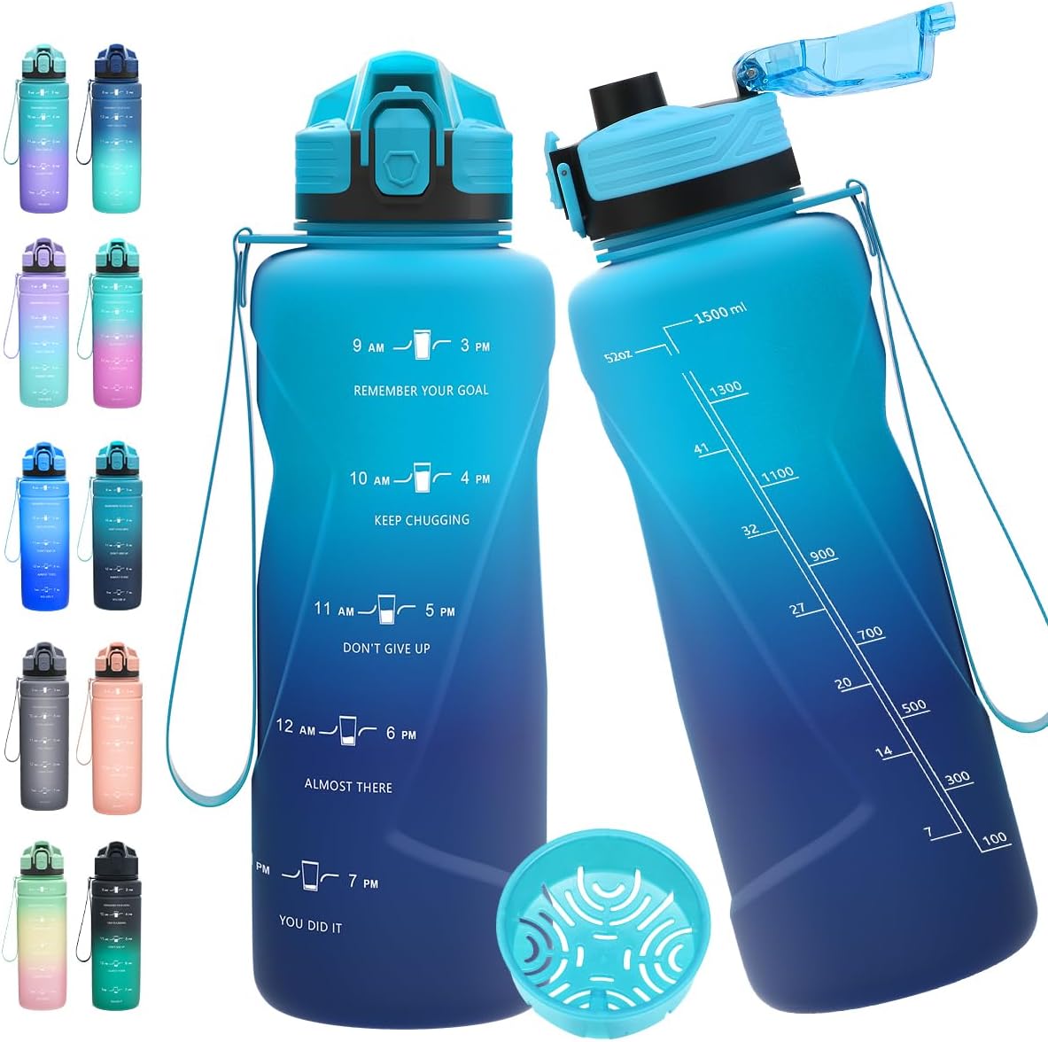 Detalle de Expansea Trinkflasche 1L/500ml/700ml/1500ml – BPA-frei, Tritan, Zeitmarkierung, auslaufsicher