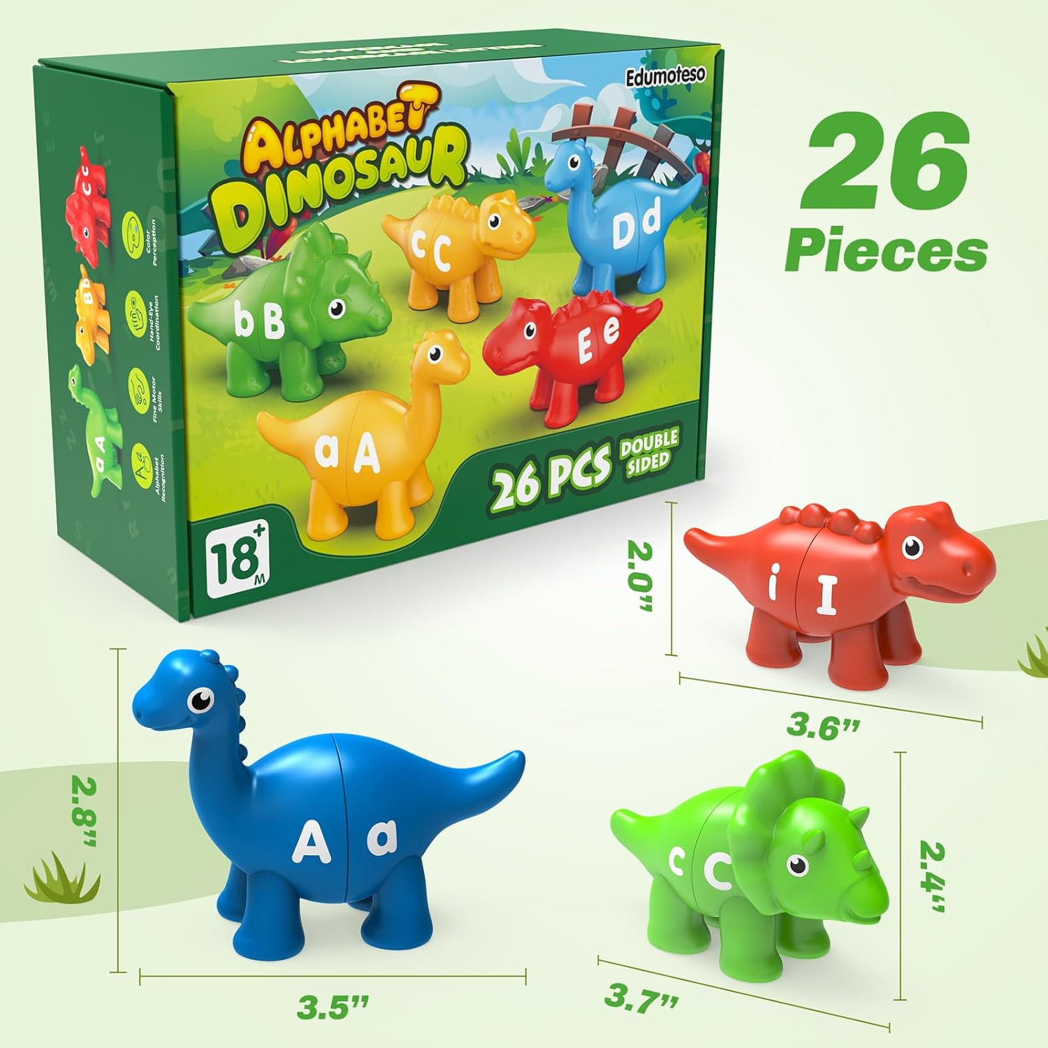 Thumbnail 6 de Edumoteso 26PCS Dinosaur Alphabet Learning Toys for Kids 3-5: A Montessori Double-Sided ABC Match