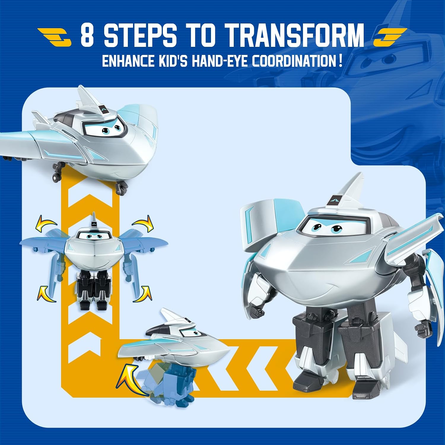 Detalle de Super Wings Transformations-Flugzeug „Traver“ (ca. 12,7 cm) – 2-in-1 Spielzeug-Flugzeug & Roboterfigur für Kinder ab 3 Jahren, Silver