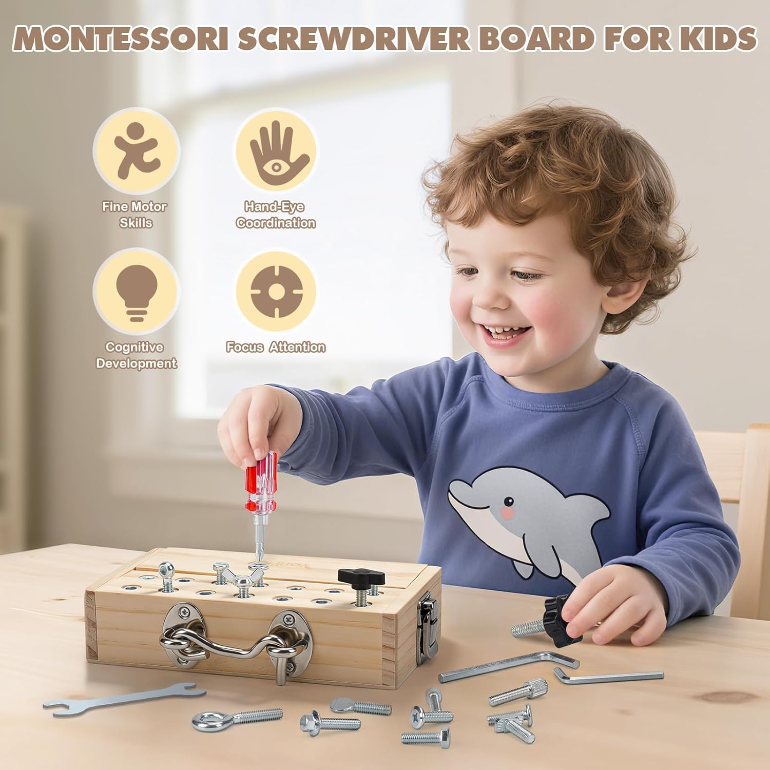 Detalle 2 de Vanplay Juguetes Montessori tablero con 14 tornillos