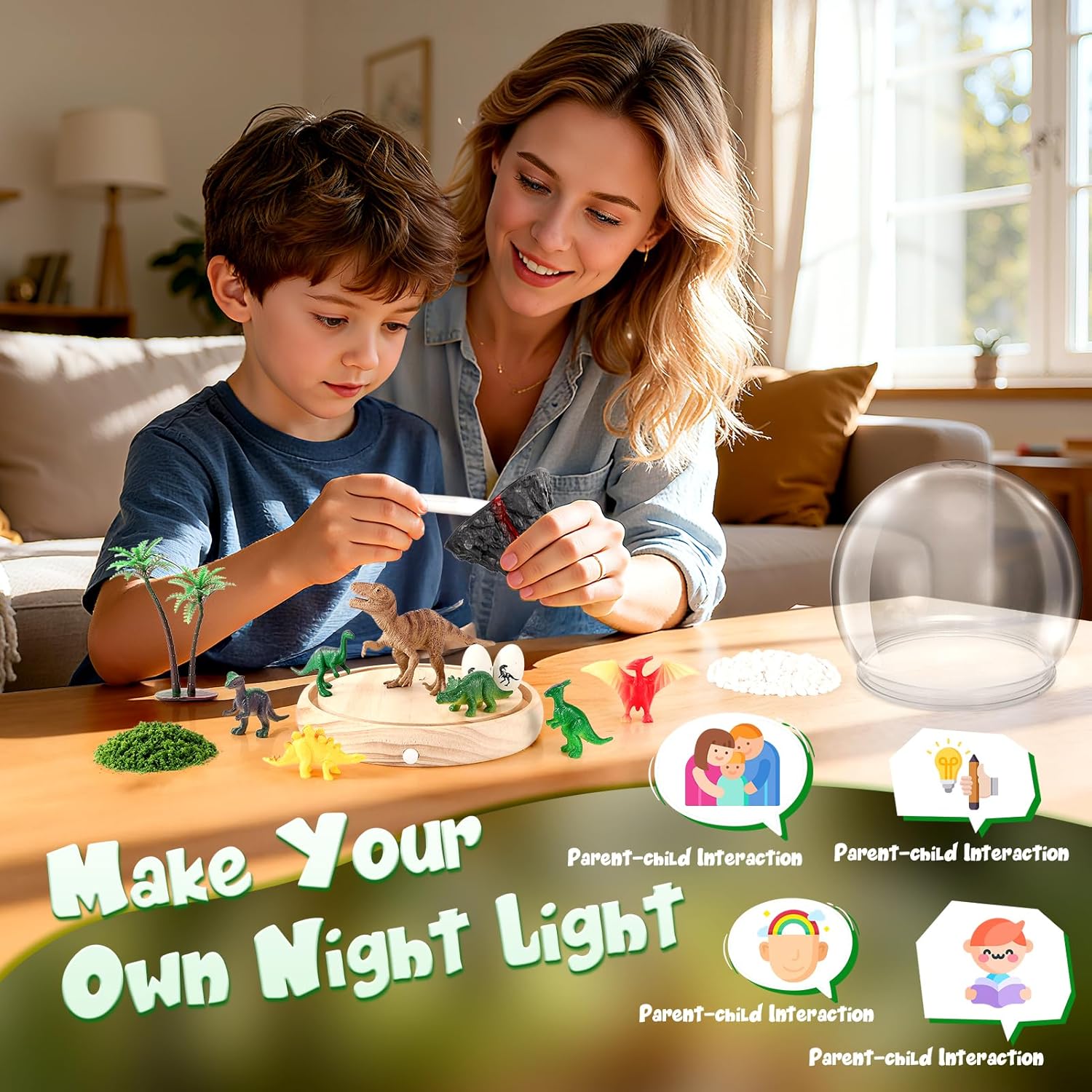 Thumbnail 4 de HappyGoLucky DIY Bastelset für Kinder – personalisierbares Nachtlicht mit Holzsockel und Dinosauriern