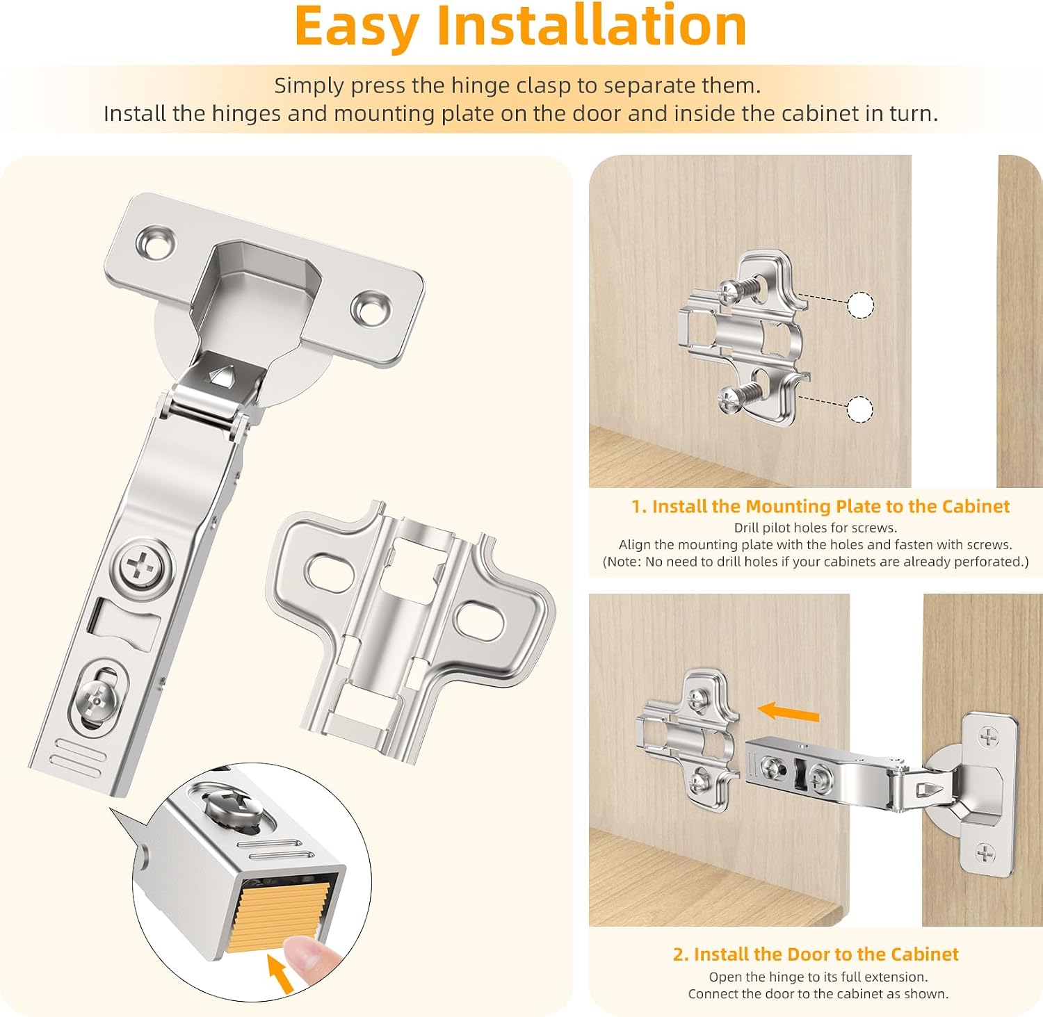 Detalle de Furniware 10 Pack 3D Full Overlay Soft Close Concealed Cabinet Hinge