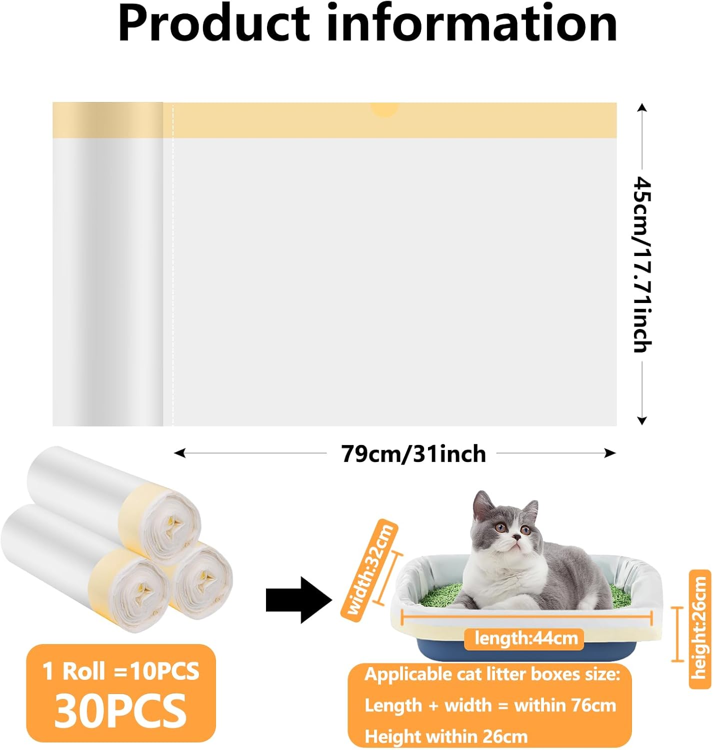 Detalle de 30Pcs Cat Litter Tray Liners 45x79cm – Heavy Duty Drawstring Bags for Large Litter Boxes