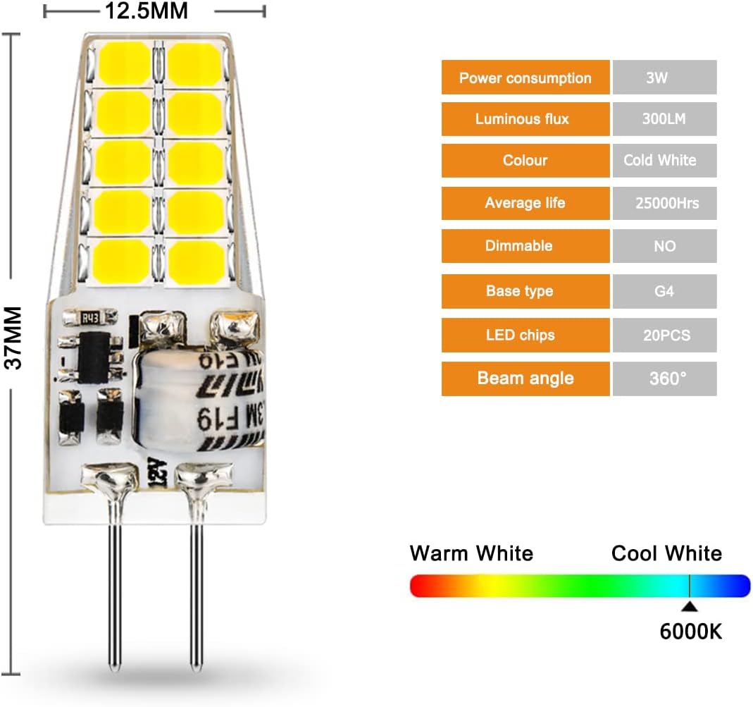 Detalle 2 de Auting Bombillas G4 LED 12V 3W 300LM 6000K 10 unidades