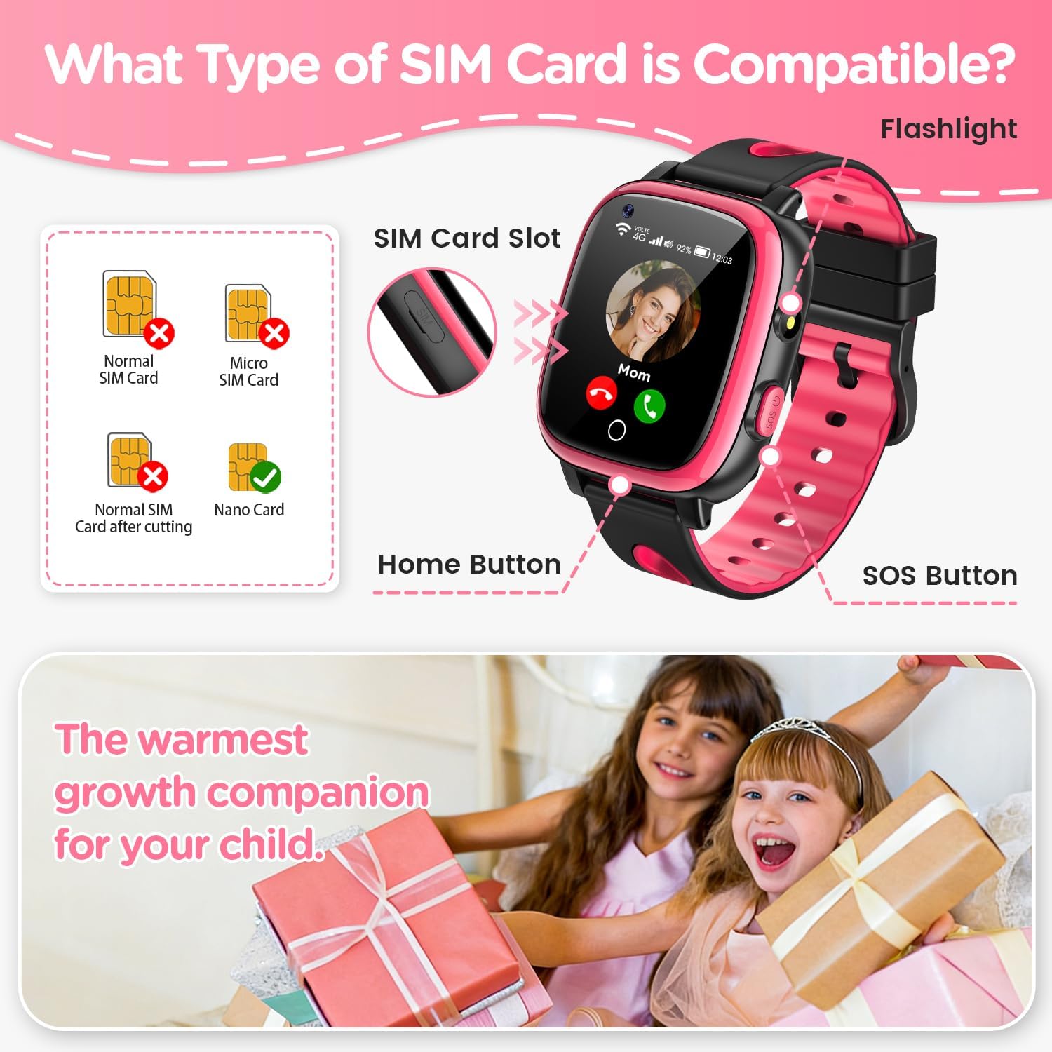Thumbnail 6 de Whraills 2026 Nouvelle 4G Montre Connectée Enfant – Vidéo Appel, GPS, SOS, IP68, Mode École, Podomètre, Réveil, Flashlight – Rouge