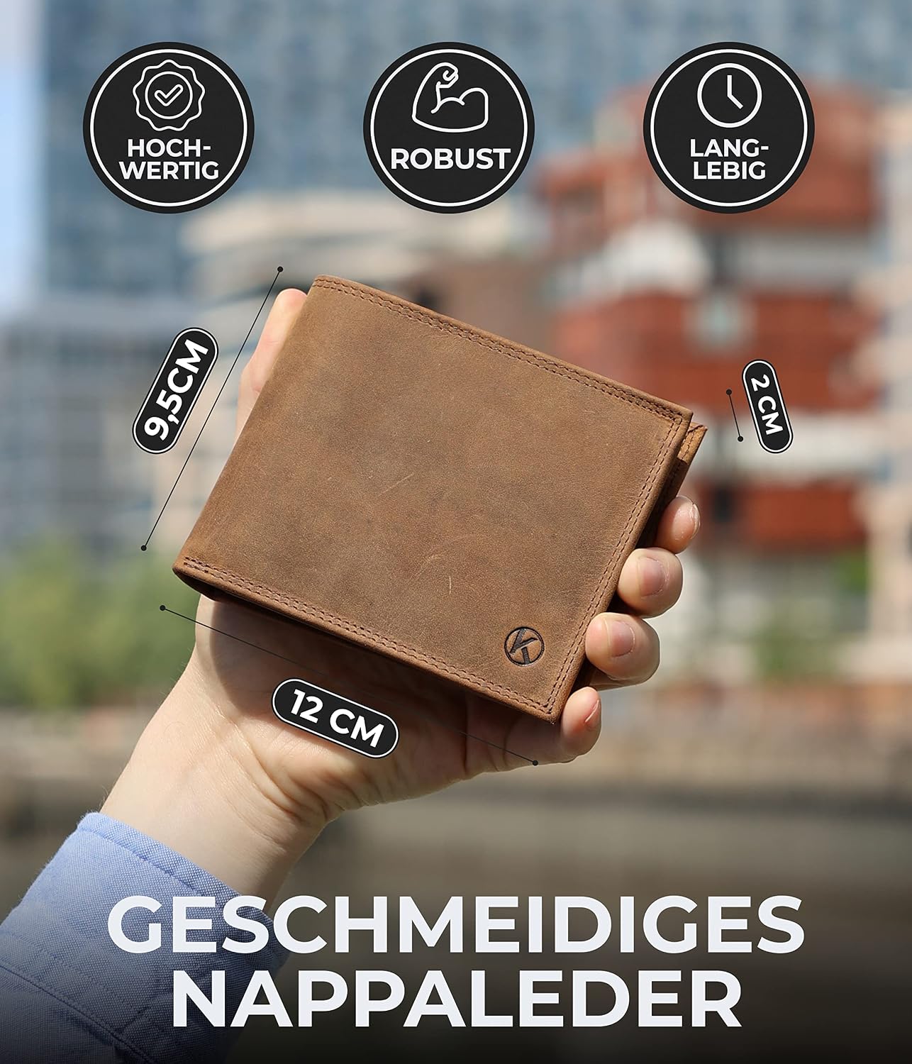 Detalle de KORUTA Herren-Geldbörse aus Leder (braun) mit RFID-Schutz und 13 Fächern – großes Portemonnaie im Querformat