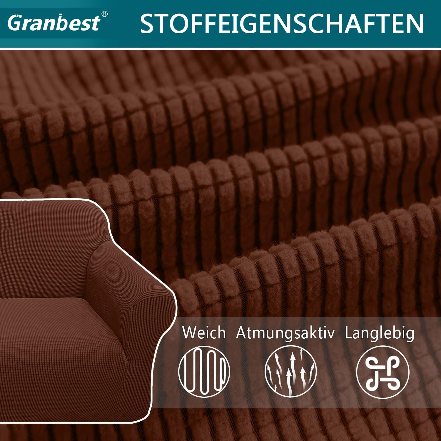 Detalle de Granbest copridivano jacquard altamente elasticizzato (2 posti) “caffè” con protezione per cani e animali