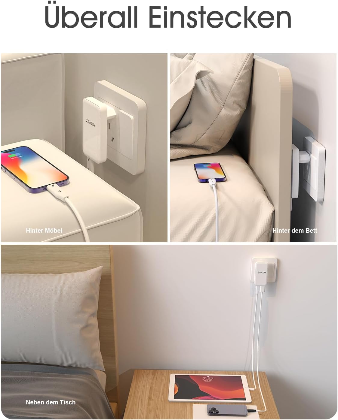 Thumbnail 2 de ZINOOY 35W Dual-Port Ladegerät – kompaktes USB-C/USB-A Schnellladen für unterwegs, Zuhause und Büro
