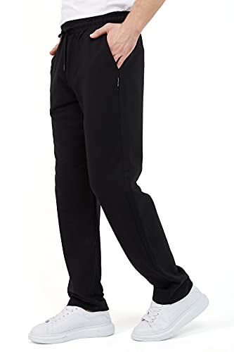 Detalle de COMEOR Jogginghose Herren – Baumwolle Sweathose, lange Sporthose, lockerer Komfort in Schwarz (Größe M)