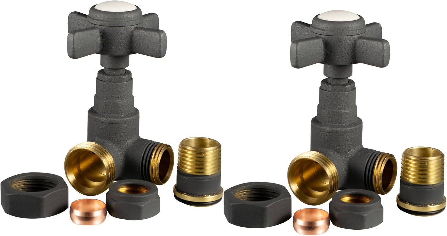 Thumbnail 4 de VANCOCO 1/2"×15mm Anthracite Traditional Radiator Valve (Pair) with Cross Handwheel