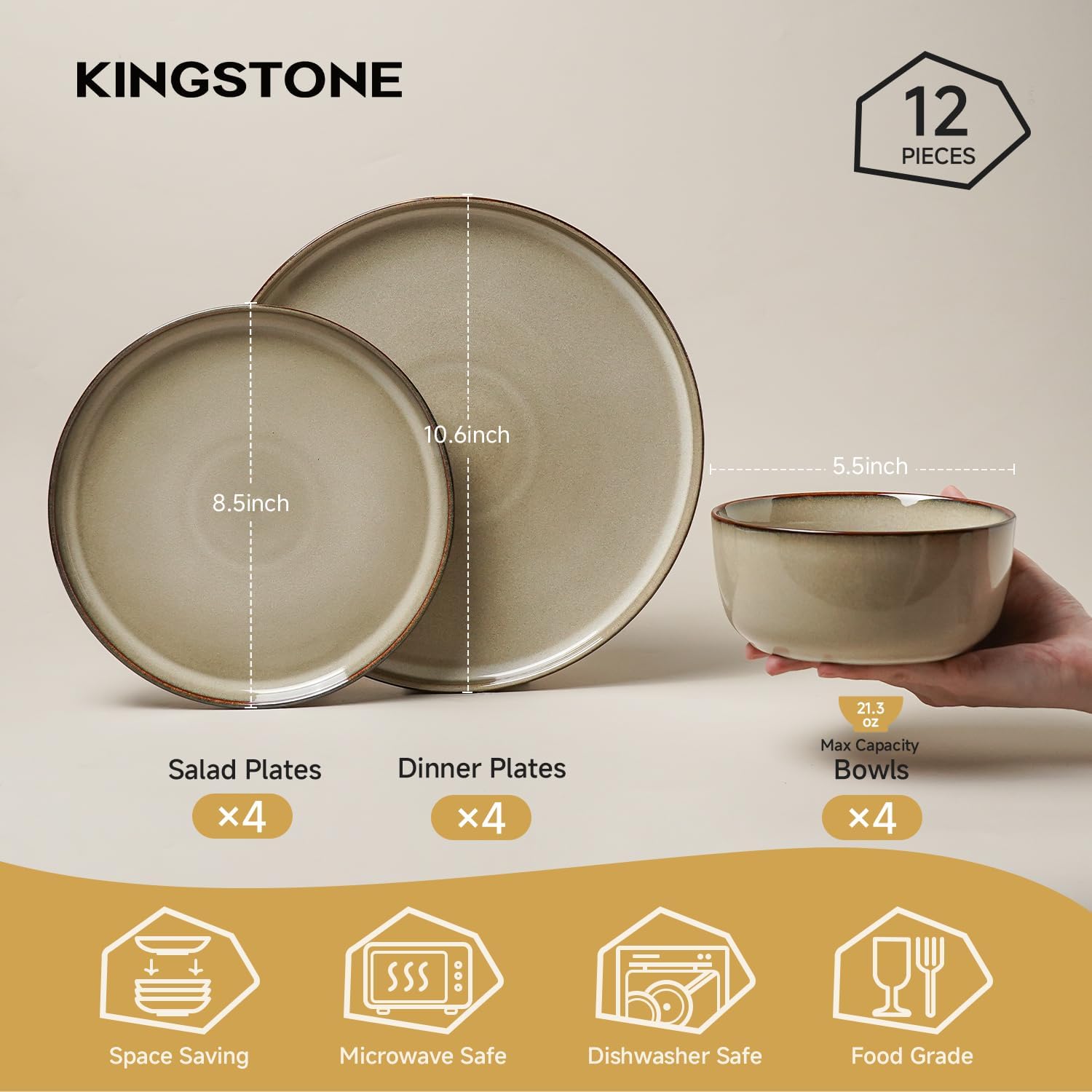 Detalle de KINGSTONE Stoneware Dinnerware Set, 12-Piece