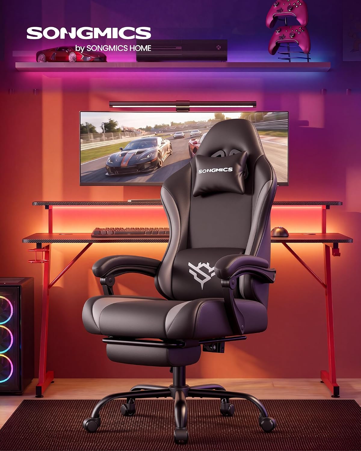 Thumbnail 2 de Sedia da Gaming in Pelle PU SONGMICS Cathy: ergonomia e comfort con poggiapiedi e supporto lombare