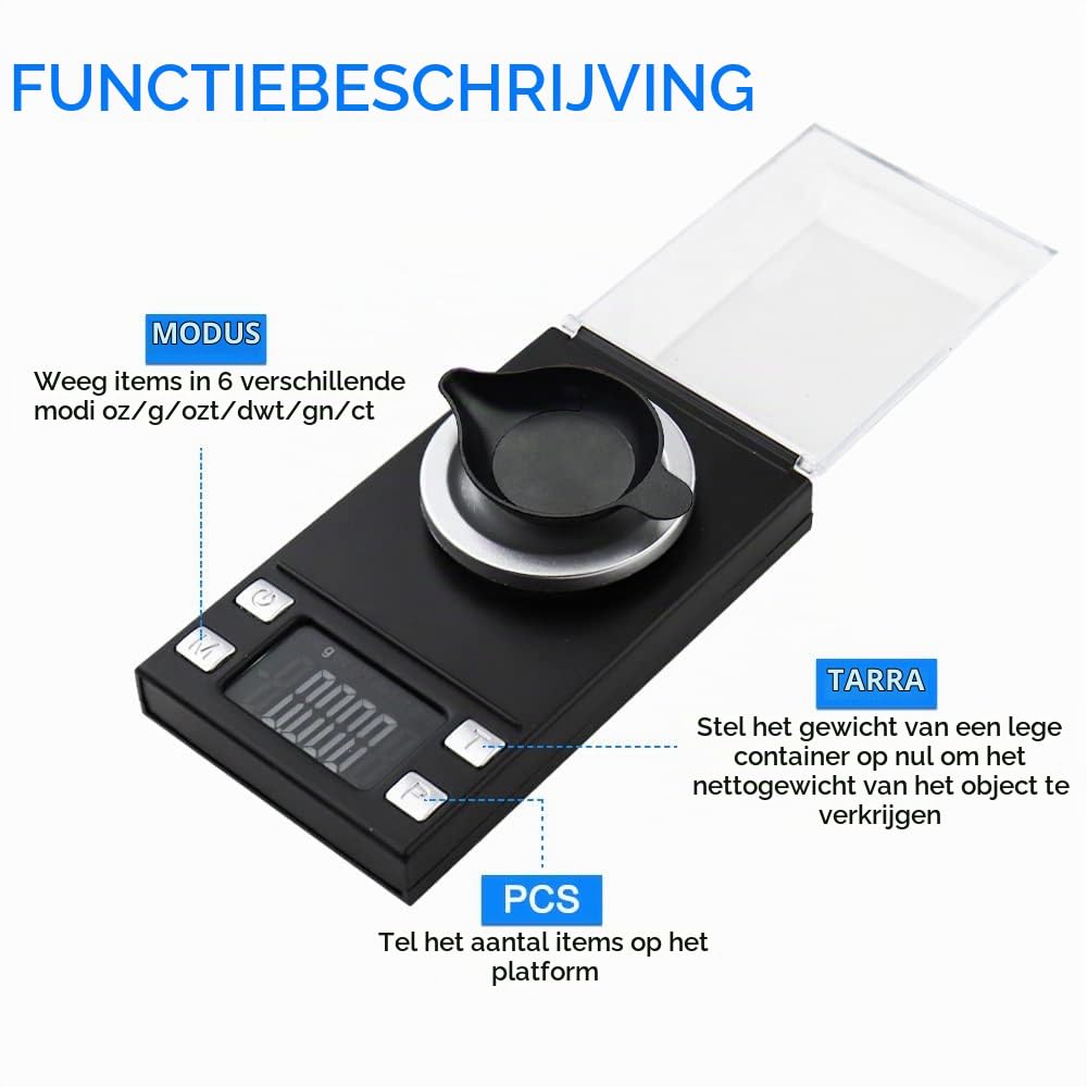 Detalle de UNIWEIGH milligramweegschaal 50 g/0,001 g met verlicht lcd-scherm