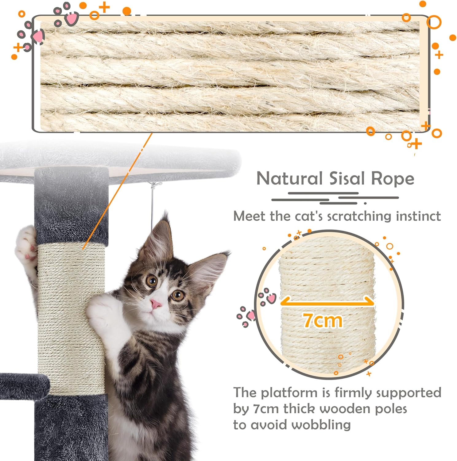 Thumbnail 5 de Yaheetech 69cm Cat Tree Tower with 2 Sisal Scratching Posts (Dark Grey/White) for indoor small cats