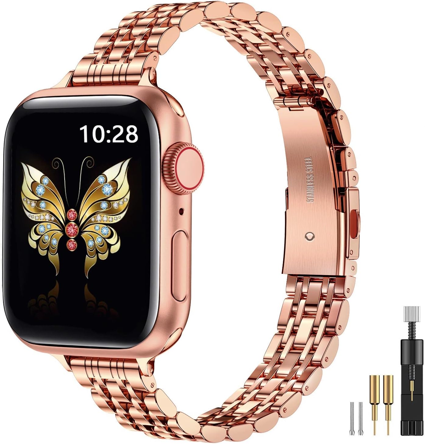 Thumbnail 3 de MioHHR Slim Straps stainless steel metal chain band for Apple Watch (38/40/41/42mm) – Silver/Rose Gold