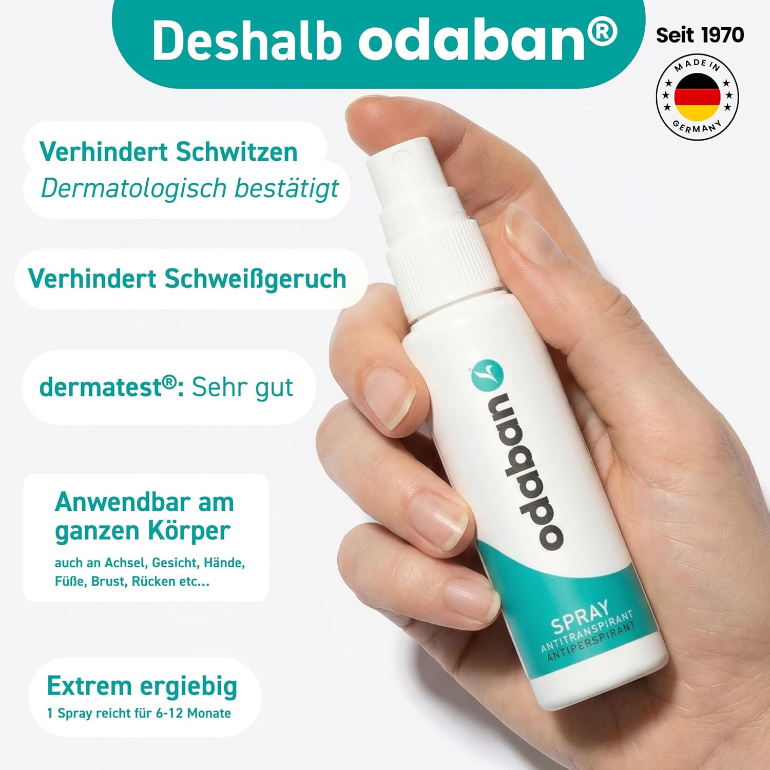 Detalle 2 de odaban® Antitranspirant Deo Spray (2 x 30 ml) gegen starkes Schwitzen – duftneutral