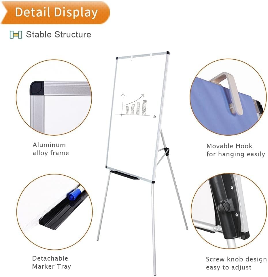 Detalle de VIZ-PRO Magnetic Whiteboard Easel, 90 x 60 cm – Portable, Height-Adjustable Dry Erase Board