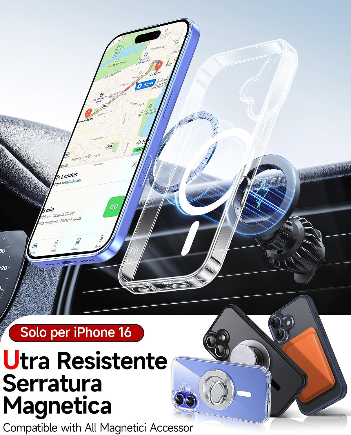 Detalle de LeYi Cover Magnetica Trasparente per iPhone 16 con 2 Vetri Temperati – Compatibile MagSafe