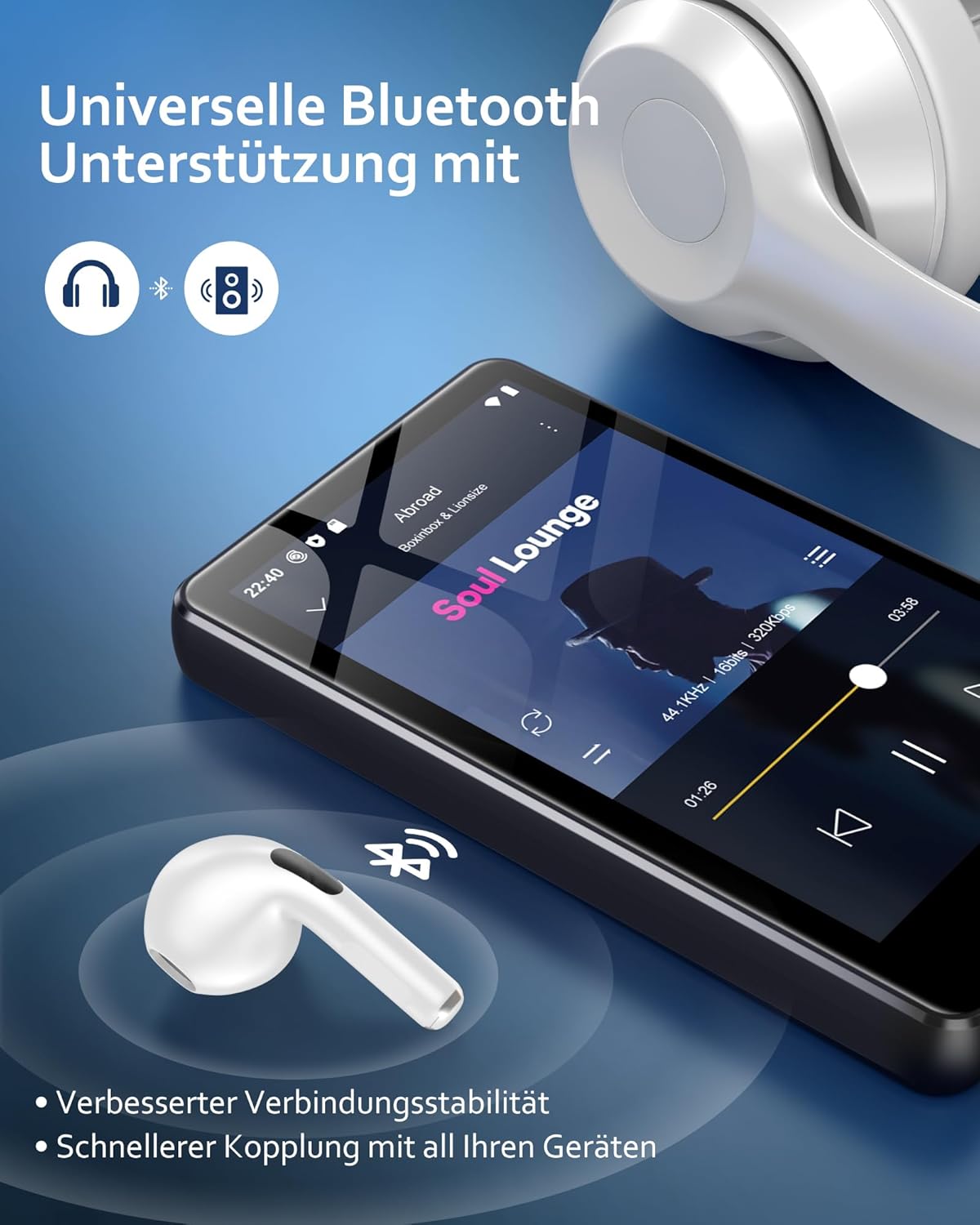 Thumbnail 2 de AGXOV Lettore MP3 Spotify da 144 GB con Bluetooth e WiFi, schermo touch da 4,02" e app integrate
