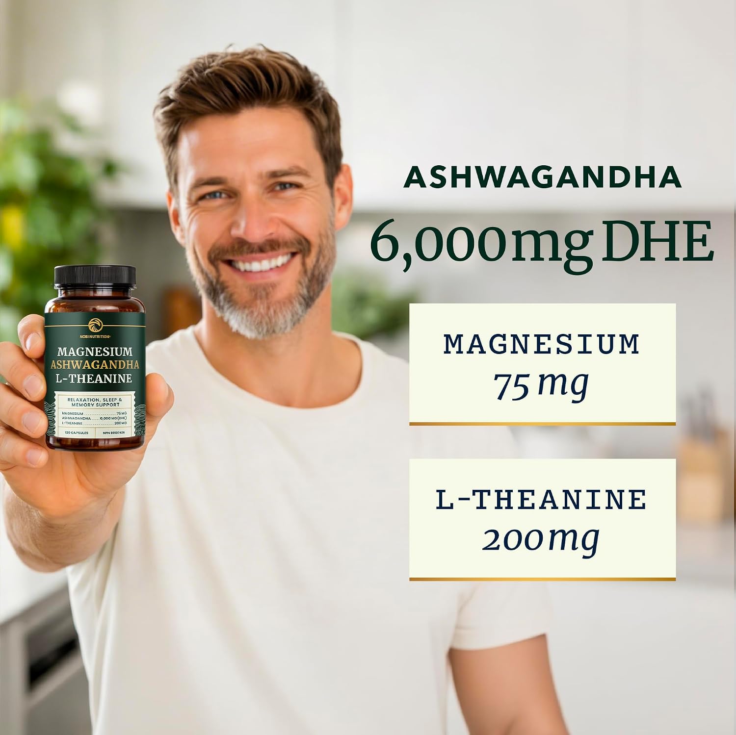 Thumbnail 2 de Nobi Nutrition L-Theanine, Magnesium Glycinate & Ashwagandha, 120 Capsules