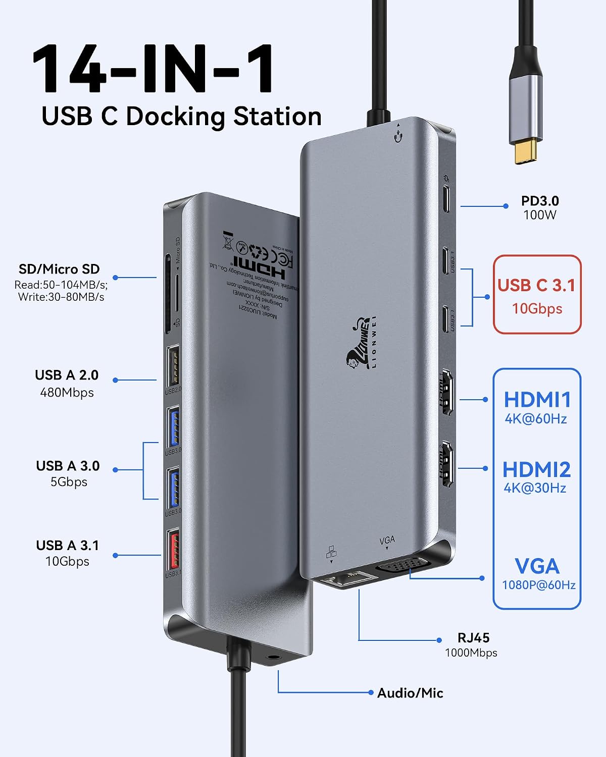Thumbnail 1 de USB-C Dockingstation Dual HDMI 4K mit PD 100 W