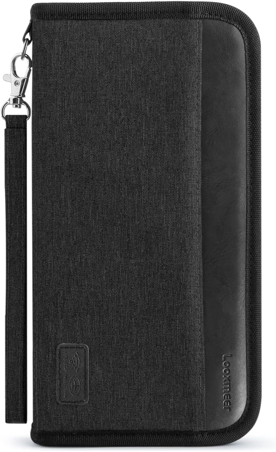 Detalle de Looxmeer Familien-Reisepass-Tasche mit RFID-Blocker und Wasserschutz, 25 × 13 × 2 cm – Reisepasshülle für Dokumente & Karten (Ganz Schwarz)