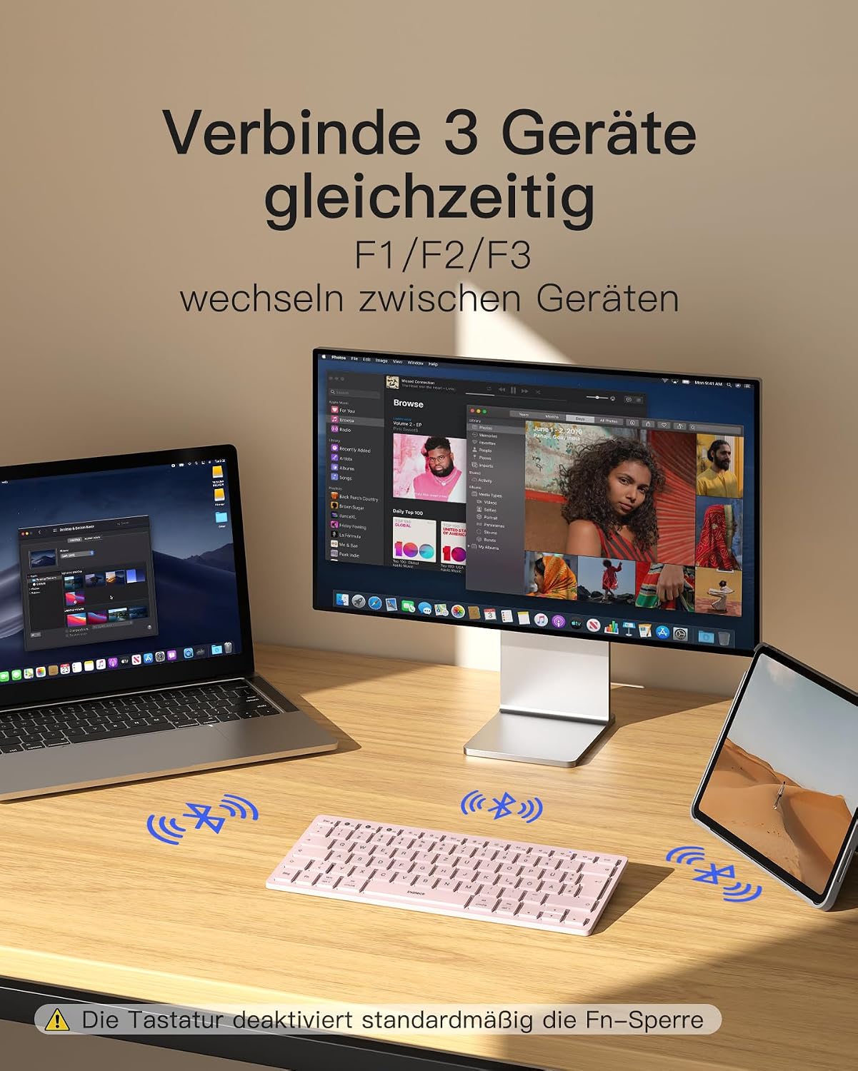 Detalle de Inateck KB01003 Bluetooth-Tastatur für iPad, 3 Geräte