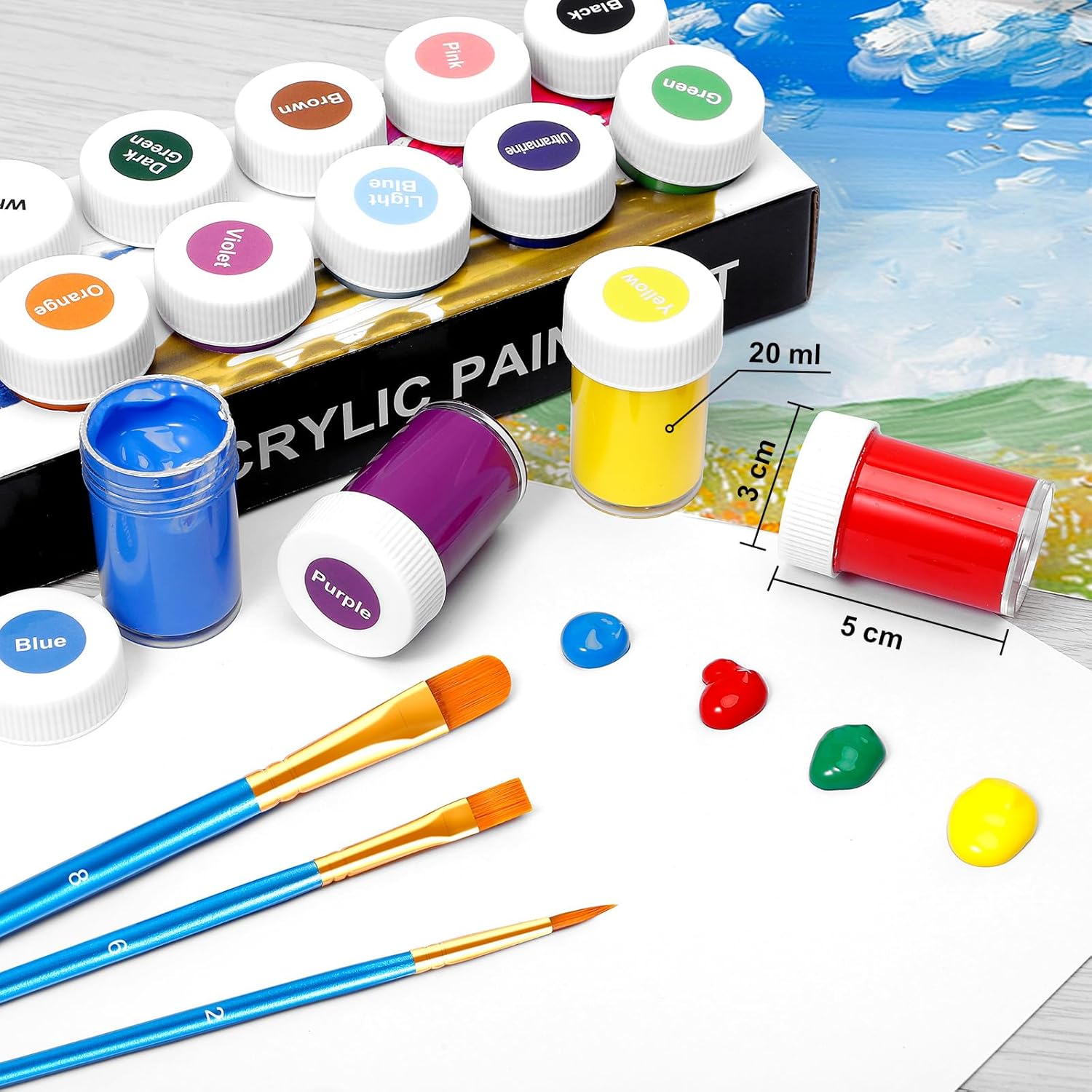 Thumbnail 1 de ARTKUNST Acrylfarben-Set (14 x 20 ml + 3 Pinsel) – wasserfest, lichtecht und schnell trocknend