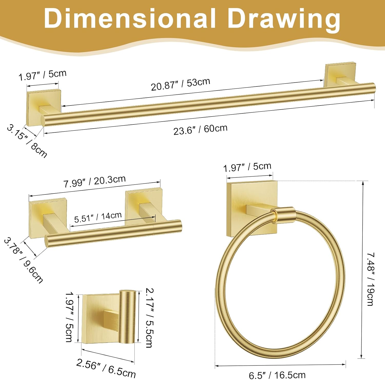 Detalle 2 de Bathroom Hardware Set, 23.6-Inch Towel Rack