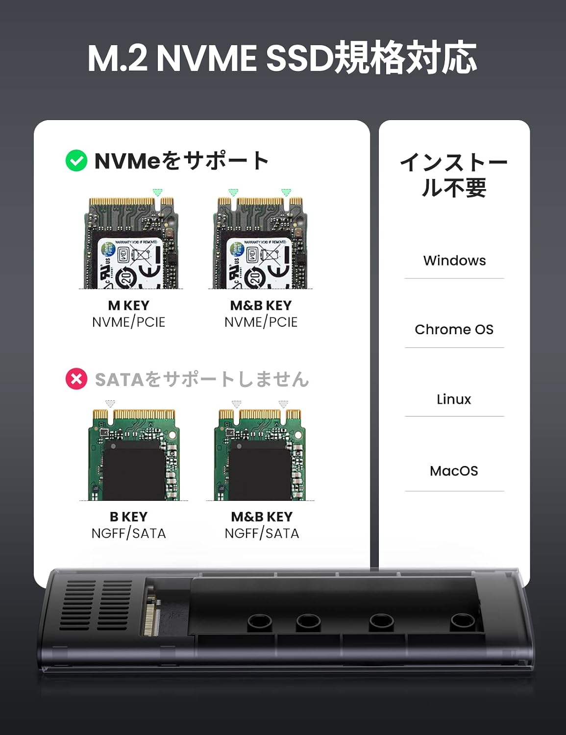 Detalle 2 de UGREEN ACBUGN10902 M.2 NVMe SSD外付けケース USB 3.2 Gen 2・10Gbps対応、アルミ製