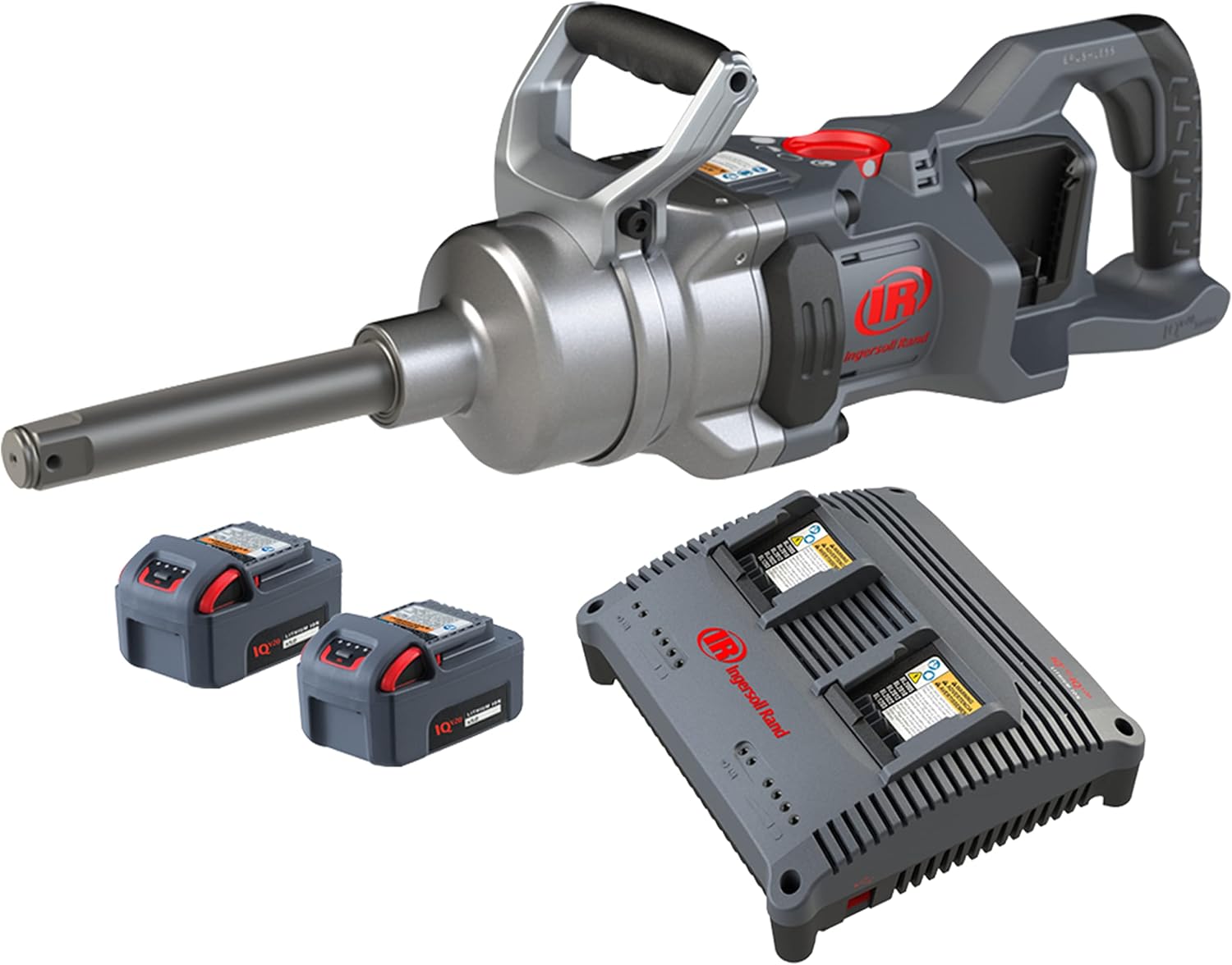 Detalle de Ingersoll-Rand W9691-K2E-EU 1" 20V Cordless Impact Wrench with Long Anvil — 2x 5.0Ah Batteries & Dual Charger (UK)