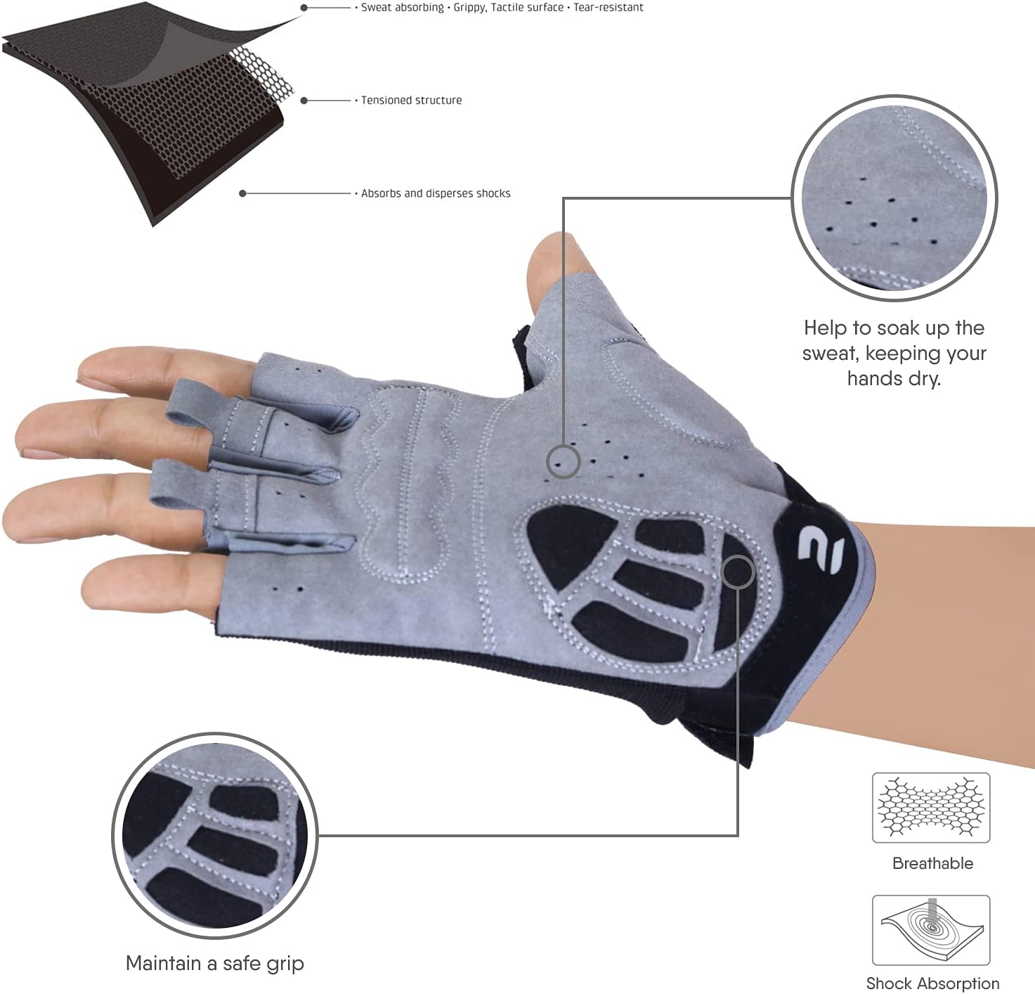 Thumbnail 4 de SAWANS Guantes de ciclismo medio dedo antideslizantes