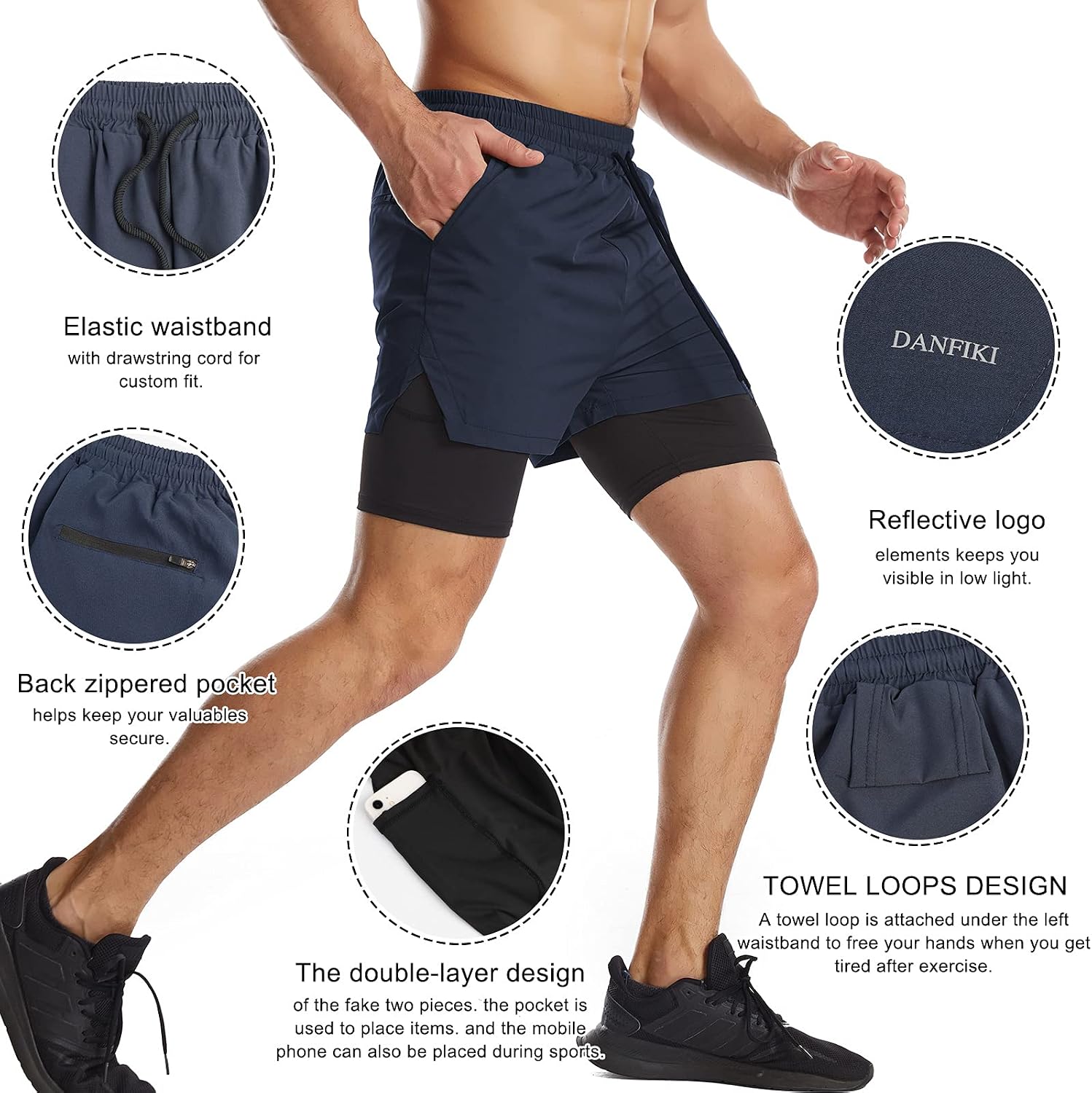 Thumbnail 3 de Danfiki men’s running shorts with 2 in 1