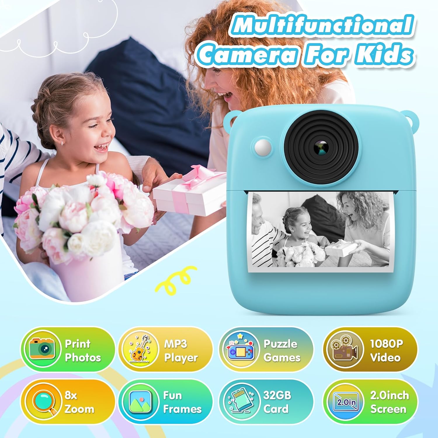 Detalle 2 de CalineGam Kinderkamera 48 MP Sofortbildkamera 32 GB Karte