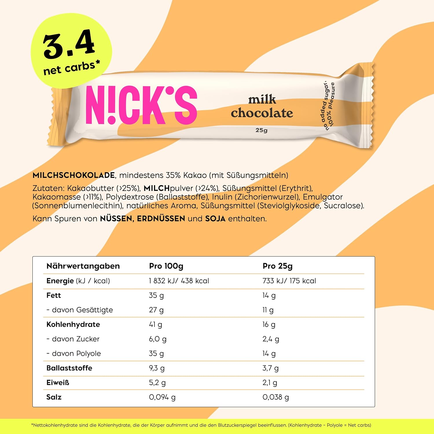 Thumbnail 6 de NICKS Milch‑Schokolade Keto Riegel 15×25g 🍫
