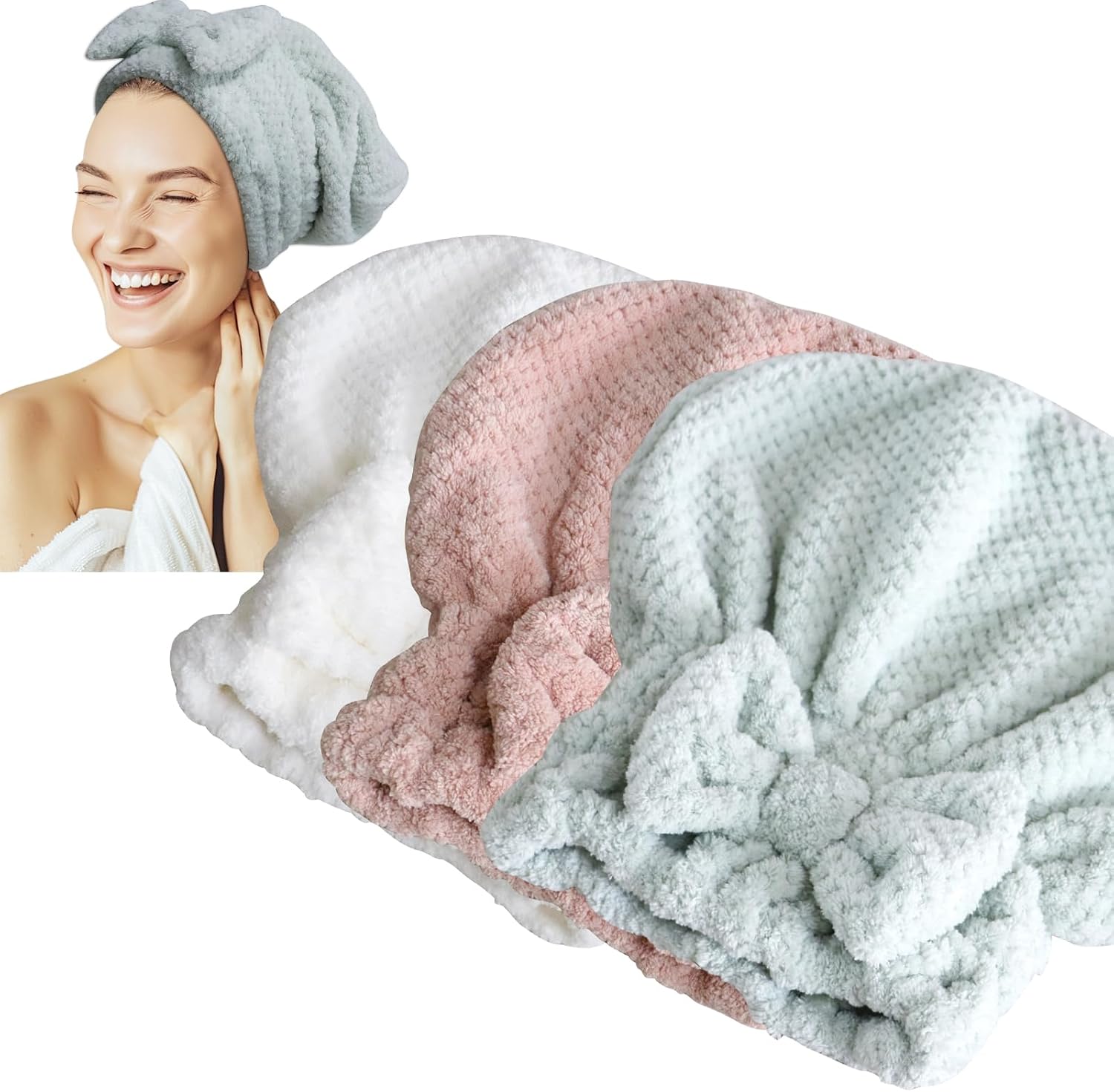 Thumbnail 6 de Jseng 2-Pack Microfiber Hair Drying Caps (Hair Turban Wrap Towels)