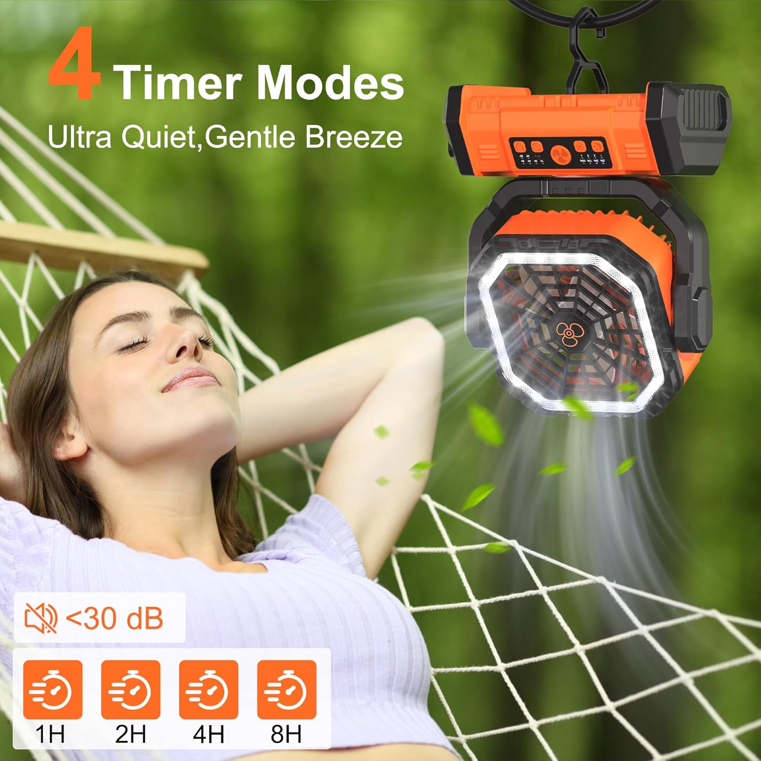 Thumbnail 6 de Honesorn Portable Rechargeable Fan 20000mAh with LED Light, Remote, and USB-C Power — Orange