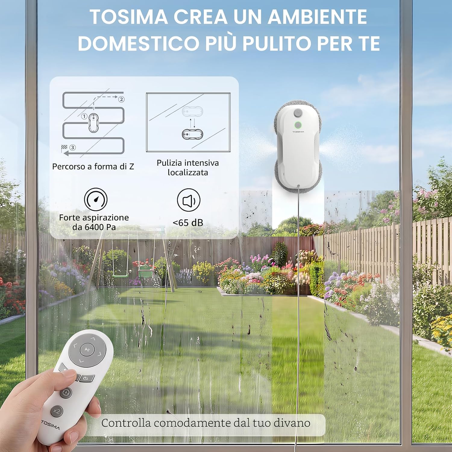 Detalle 2 de Tosima W5 Pro: robot lavavetri da 6400 Pa con doppia spruzzatura e kit 20 panni in microfibra