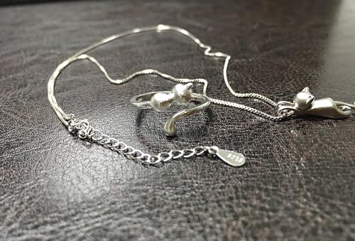 Detalle de ONDEGO 925 Silber Katzenanhänger Halskette – zarte Katzenliebhaber-Schmuckkette, verstellbar 42–46 cm