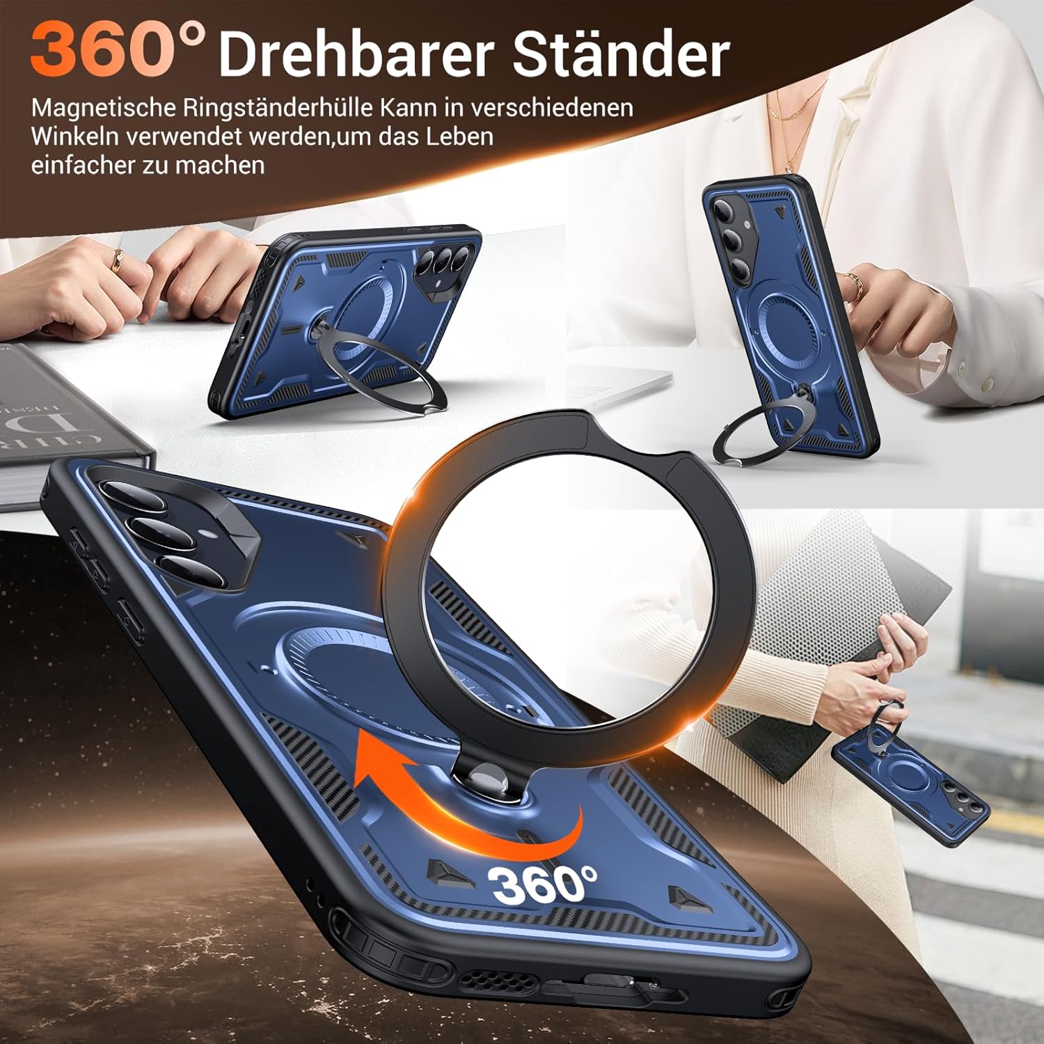 Thumbnail 2 de WYUIC Schutzhülle für Samsung Galaxy A55 5G mit 360° rotierendem Magnetring, stoßfest & kratzfest (blau)