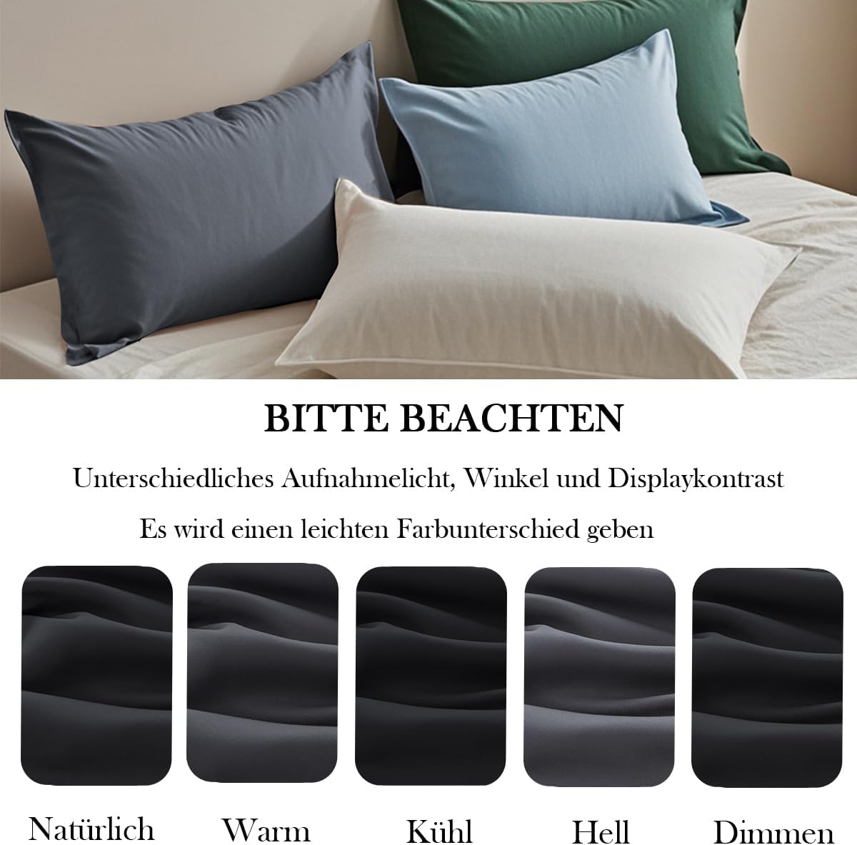 Thumbnail 6 de Nesture Kissenbezug 40 x 80 cm (2er-Set) – Kopfkissenbezüge aus 100% Mikrofaser, schwarz, mit Reißverschluss