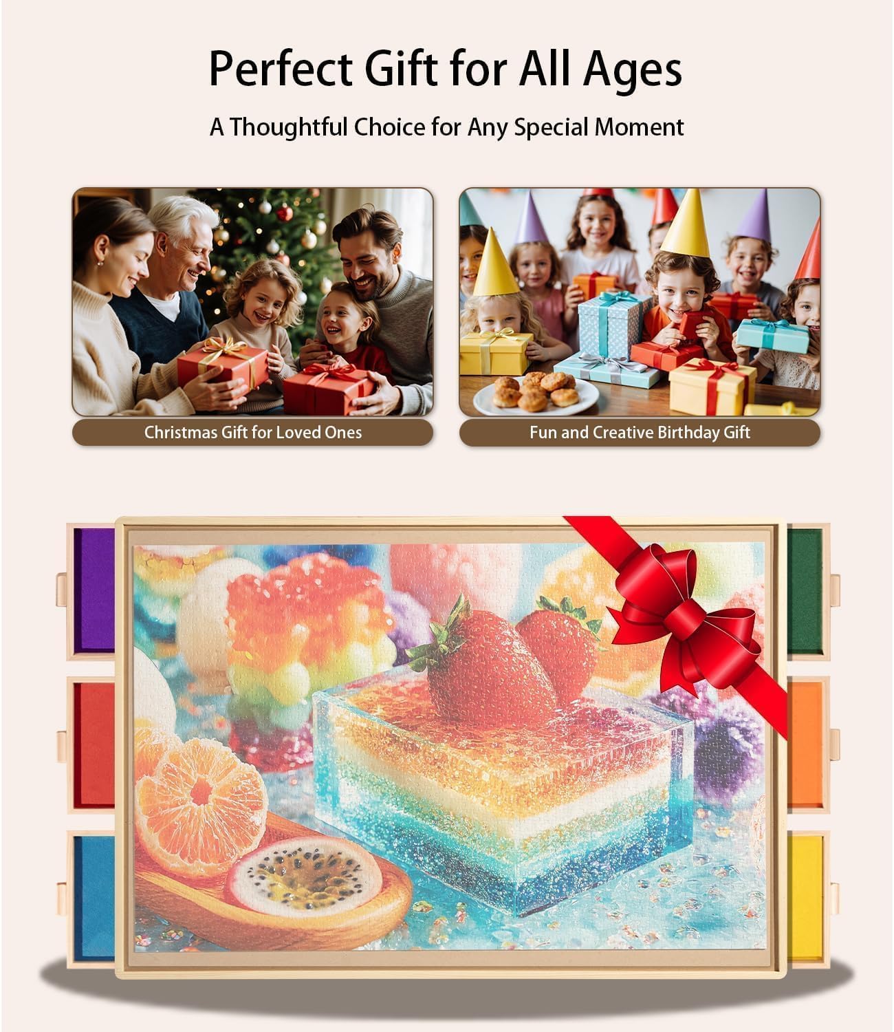 Thumbnail 6 de 1500-Piece Wooden Puzzle Board (34" x 25") with 6 Drawers, Felt Trays & 360° Lazy Susan