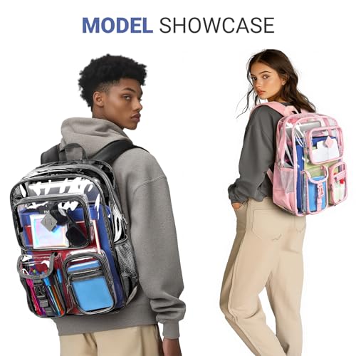 Detalle de ZORFIN 17 Inch Clear Backpack: Large Transparent Bookbag with Reinforced Straps for School, College, and Work